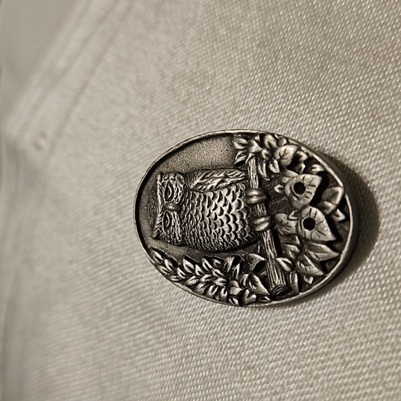 Ms. Dee Pewter Oval Owl Brooch Pin with Earrings #102 - Picture 4 of 5